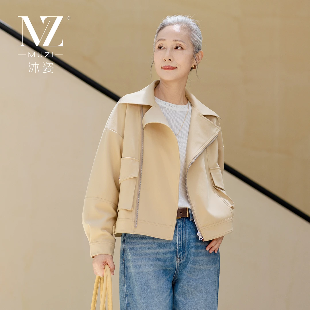 【完颜赫】秋季翻领短款复古港风女士短外套气质中年妈妈显瘦上衣