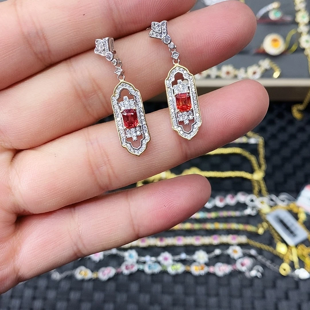 耳饰蓝宝石银S925镶嵌