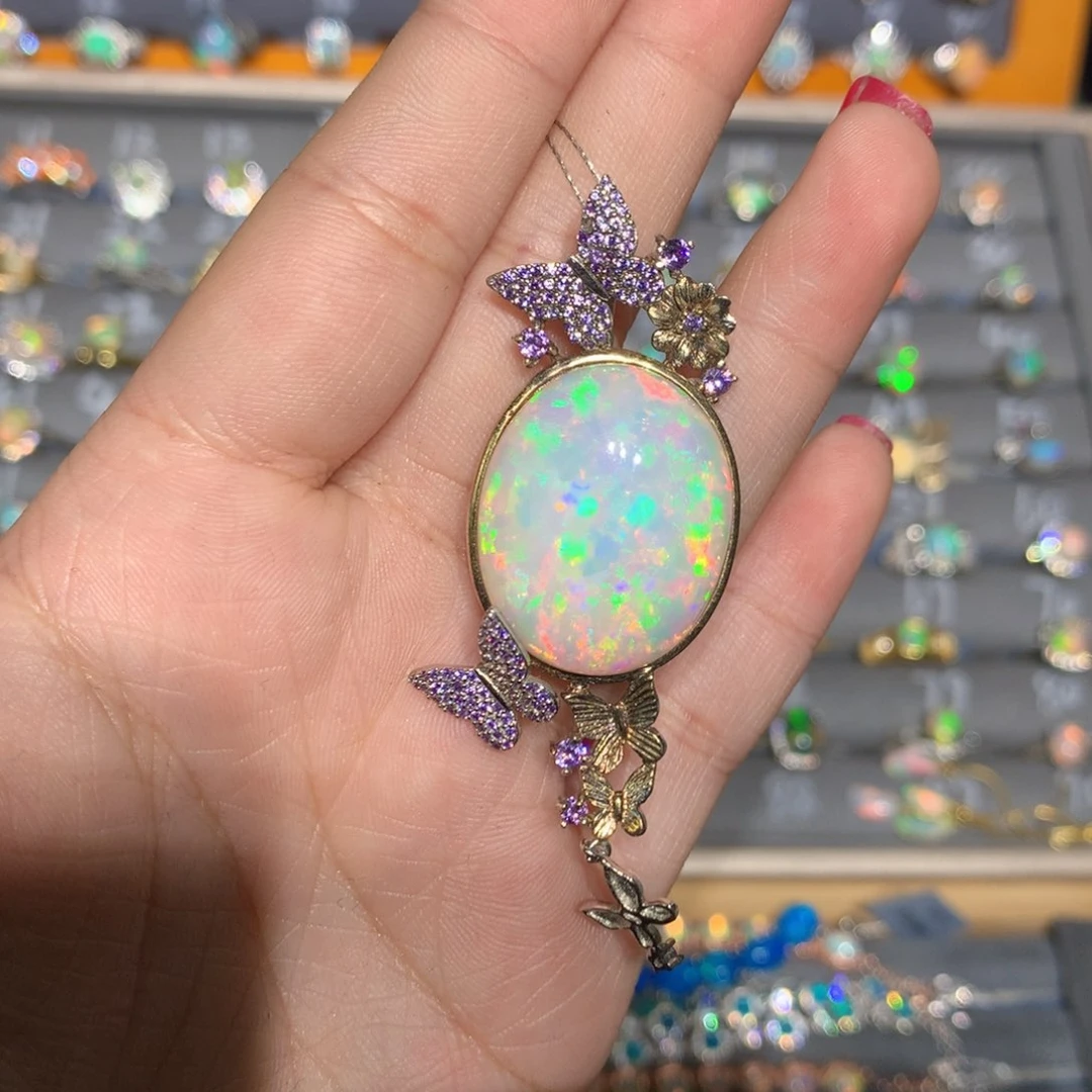 银S925镶嵌欧泊欧泊吊坠l