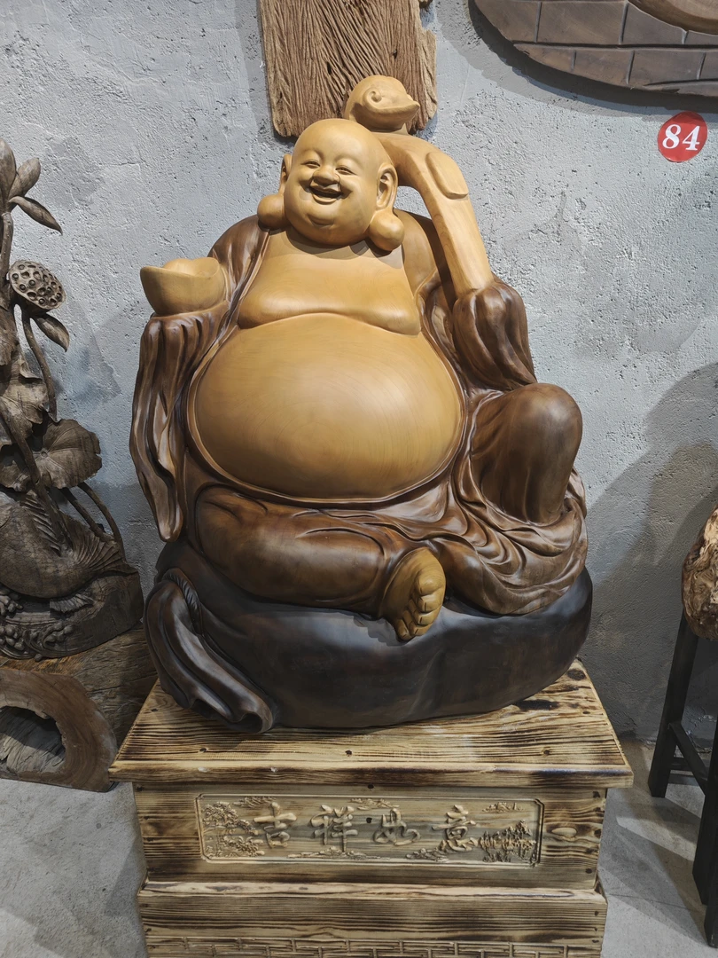 香樟木弥勒佛根雕摆件，坐佛