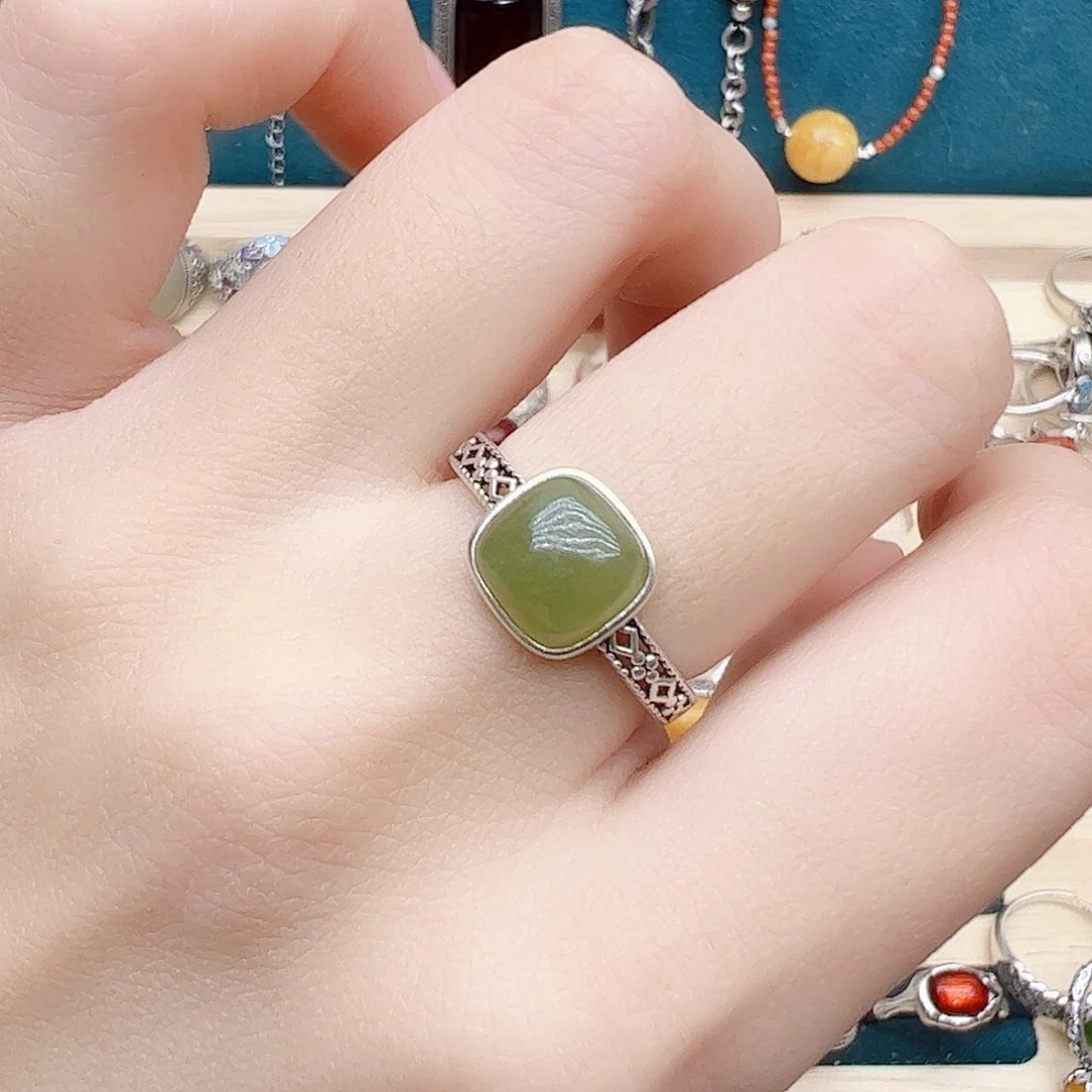 和田玉戒指银S925镶嵌