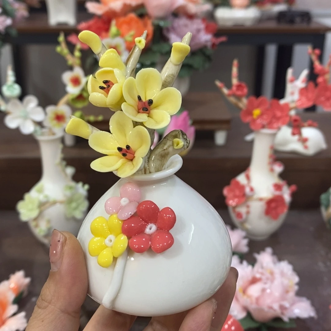摆件陶瓷手工花摆件