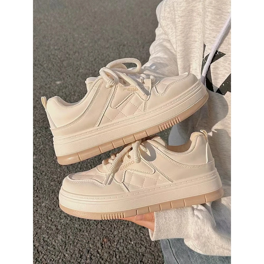 ZS-025 卡其 休闲韩版百搭时尚板鞋2024春季新款厚底奶fufu小白鞋