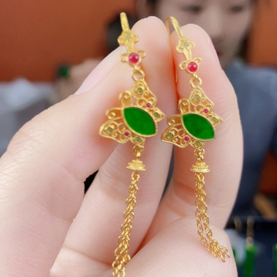 翡翠银S925镶嵌耳饰