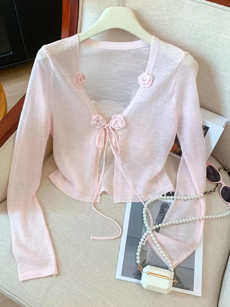 【秀宝女装】法式V领立体花朵针织衫XB4443