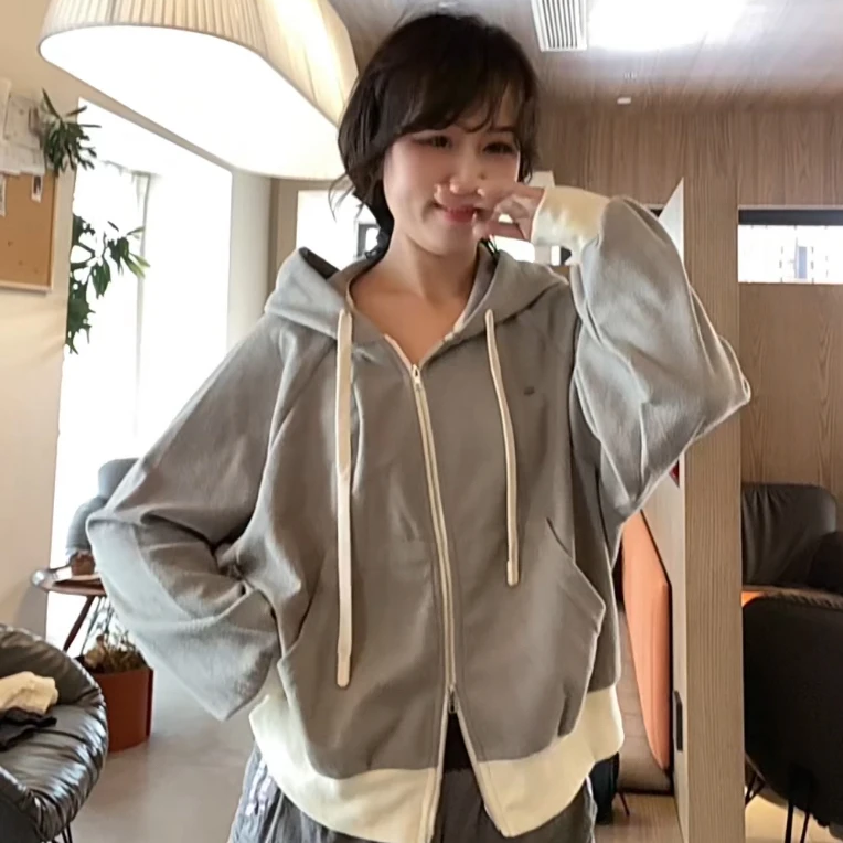 JYBD百搭直下摆纯色短外套冬季中长款时尚连帽春秋秋季