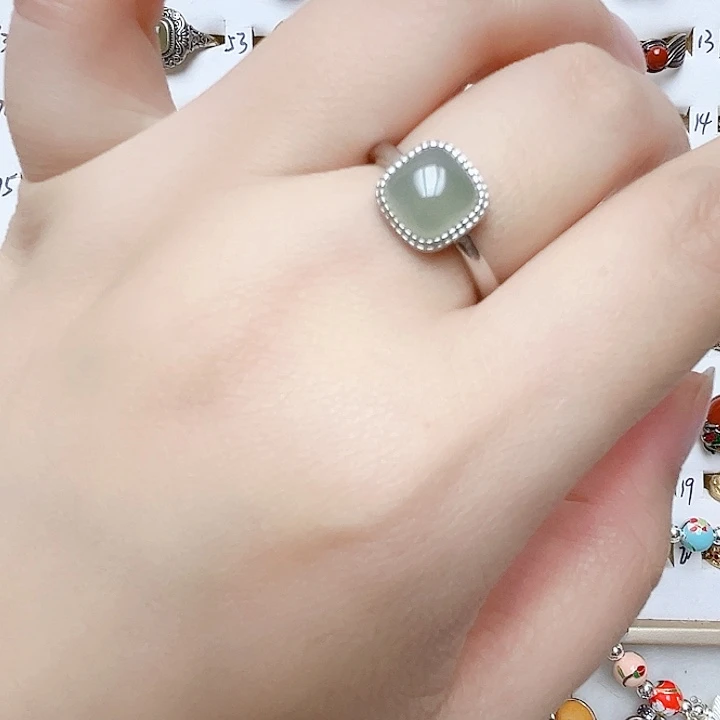 和田玉银S925镶嵌戒指