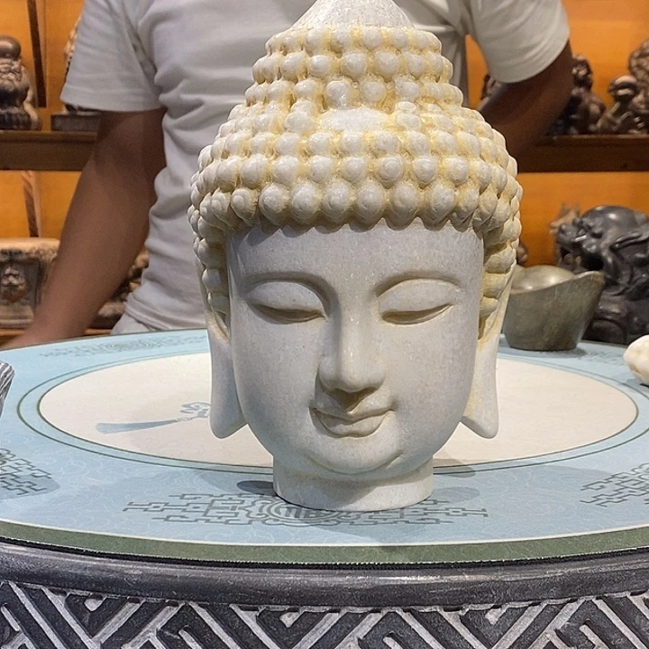 西安石青石佛头摆件