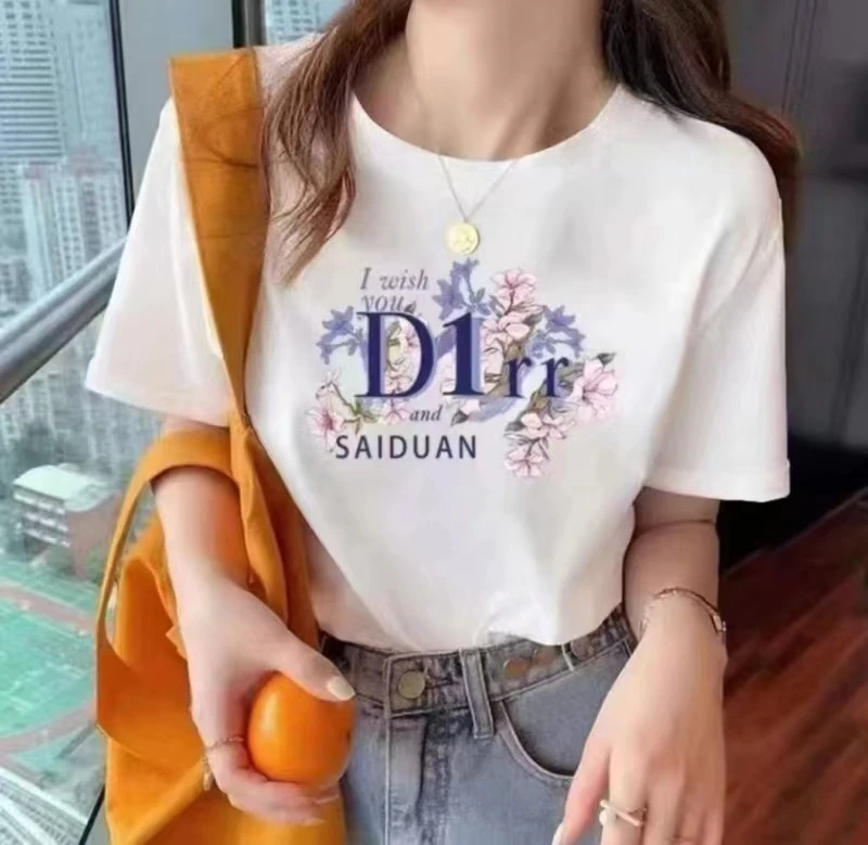 【T恤】新款2025时尚休闲短袖夏季韩版宽松个性半袖圆领上衣-印花