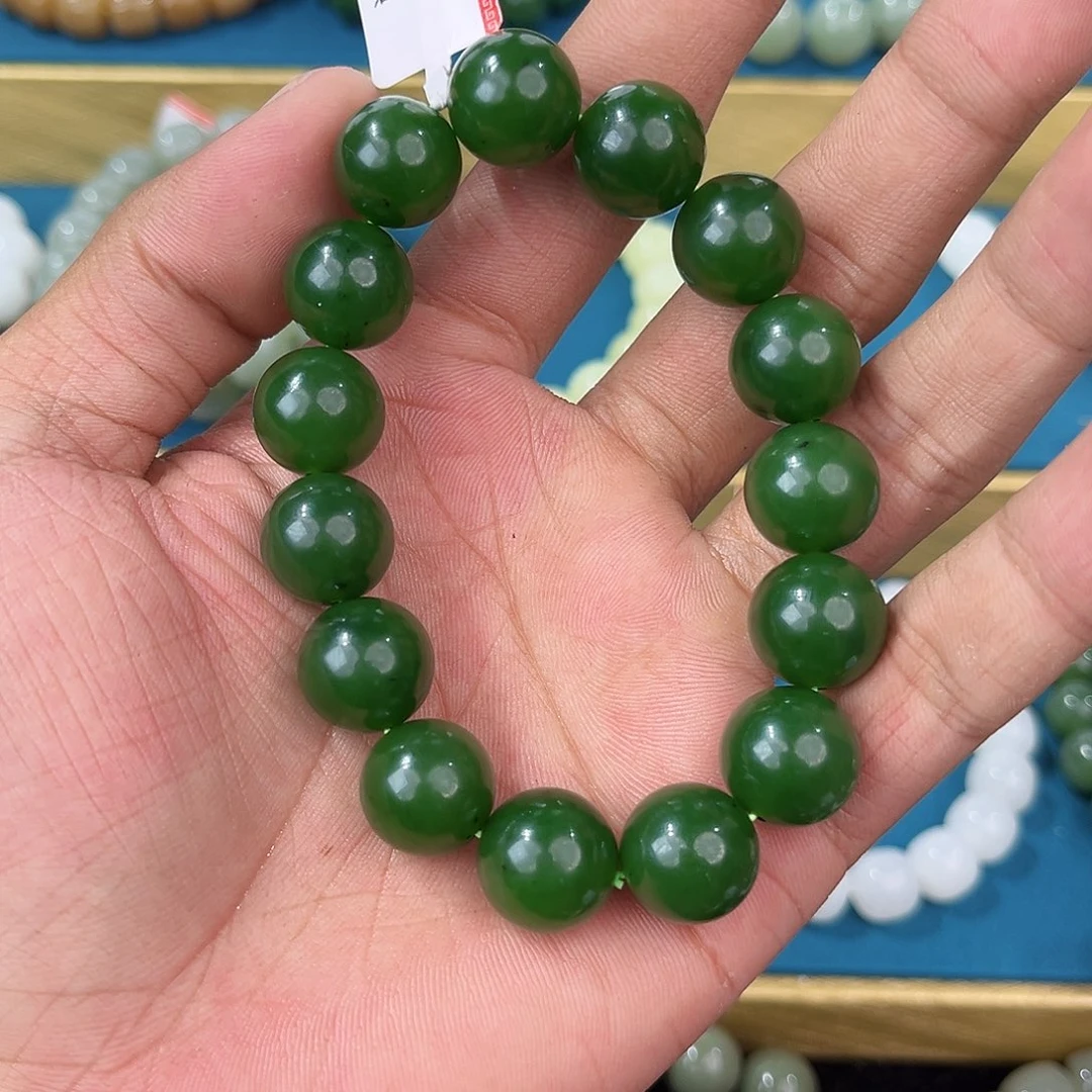 手串未镶嵌和田玉纯天然俄罗斯碧玉俄七老坑菠菜绿14mm