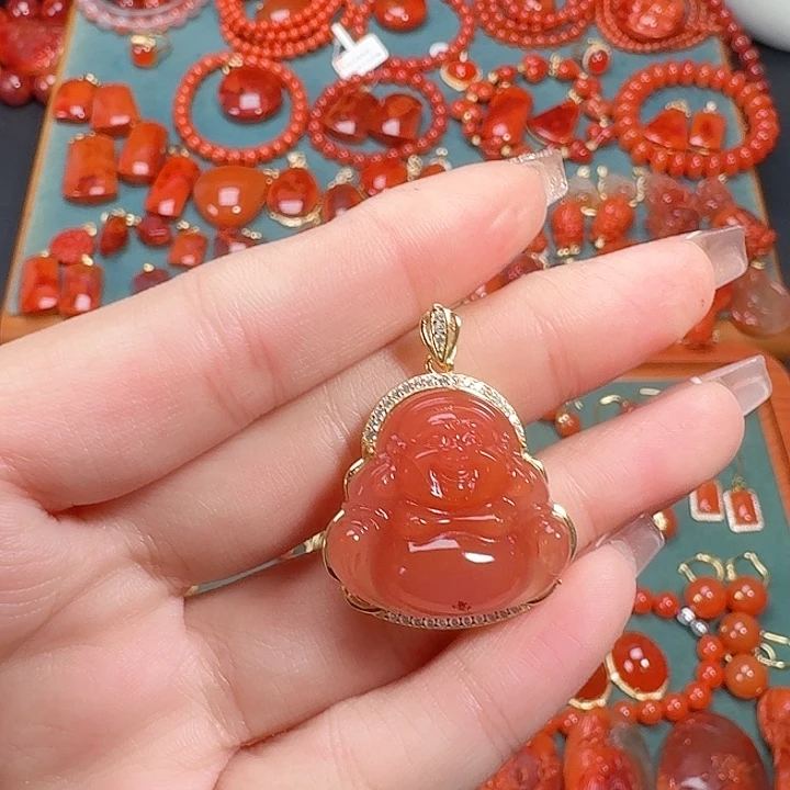 南红玛瑙银S925镶嵌吊坠