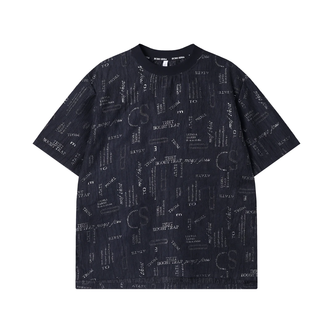 夏季高级感新款韩版肌理感印花字母圆领短袖T恤显瘦百搭套头上衣