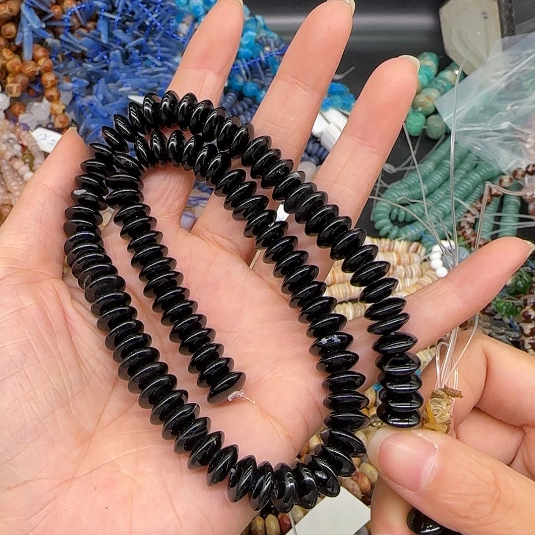 玛瑙/玉髓合金珠宝半成品黑玛瑙飞碟12mm一条