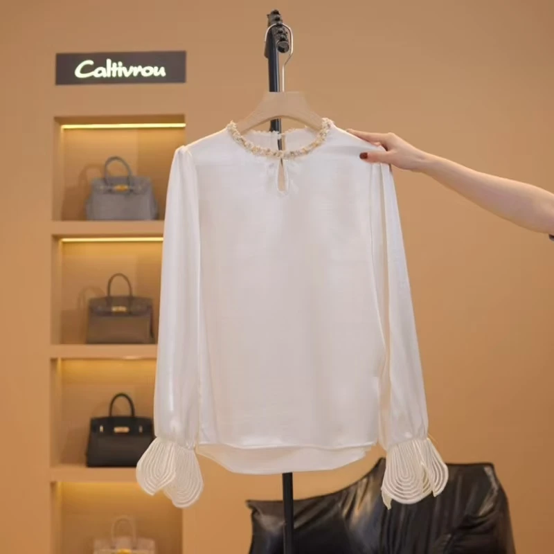 【蕊蕊】重工钉珠圆领长袖衬衫-Y14927