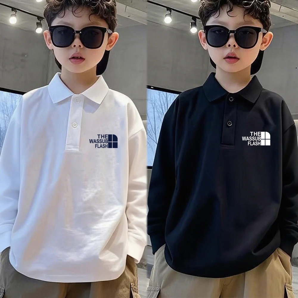 春秋款长袖衬衫男童宽松休闲polo衫潮酷痞帅个性童装翻领内搭上衣