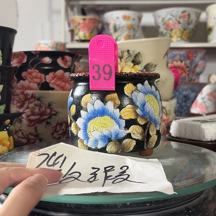 芝***塔景德镇幸运花盆手绘韩式花盆