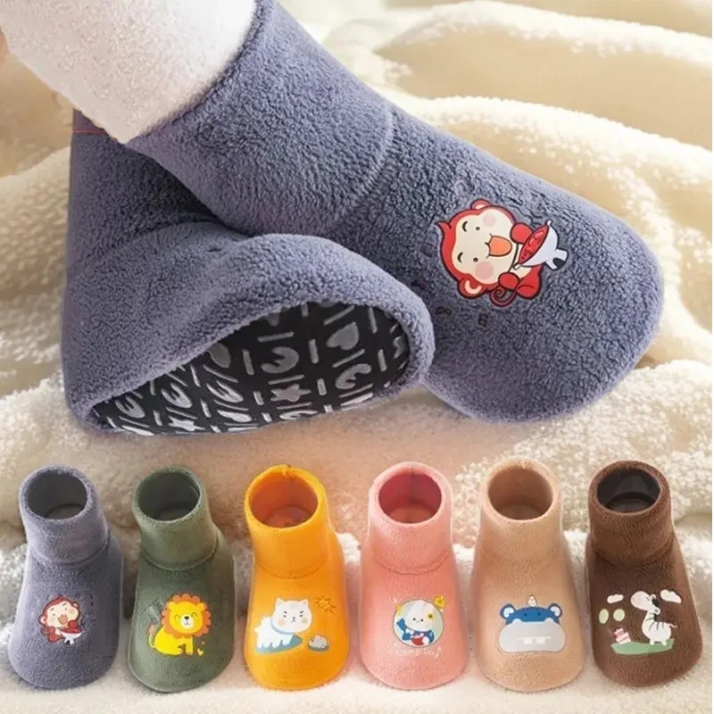 宝宝厚底地板鞋袜儿童袜套加绒厚底婴儿一体学步袜高筒保暖鞋套