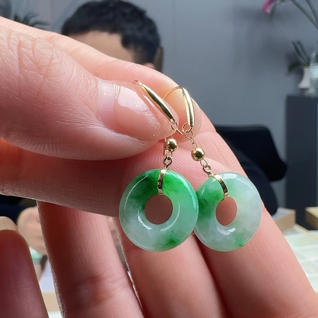 翡翠耳饰18K金镶嵌天然