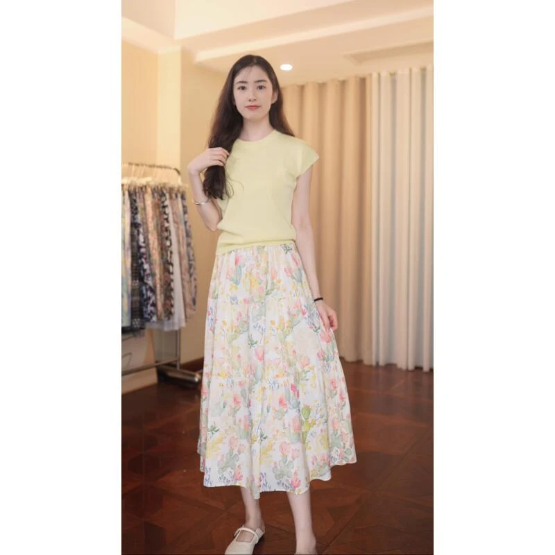（夏央家组合花裙）100%全棉夏季新款大摆气质碎花半身裙