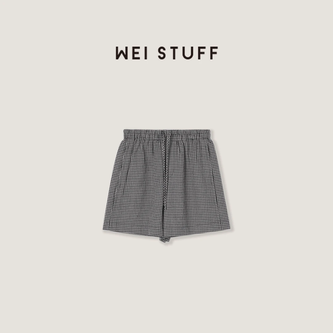 WEI STUFF  “松弛入夏”  经典时尚百搭高腰格子休闲短裤 9444 .