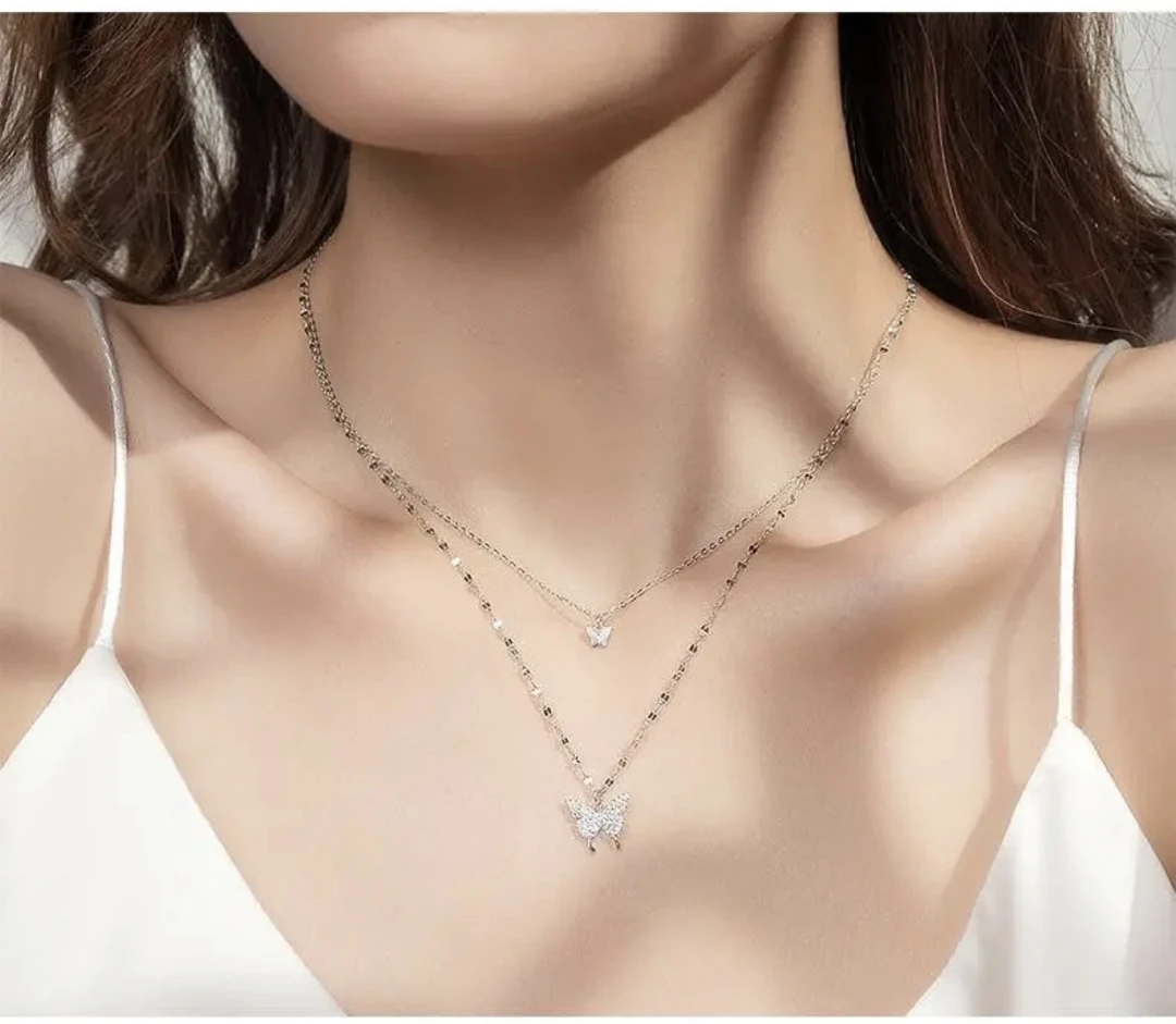 坠链均足银 纯银蝴蝶项链百搭吊坠叠戴女款轻奢气质小众锁骨链
