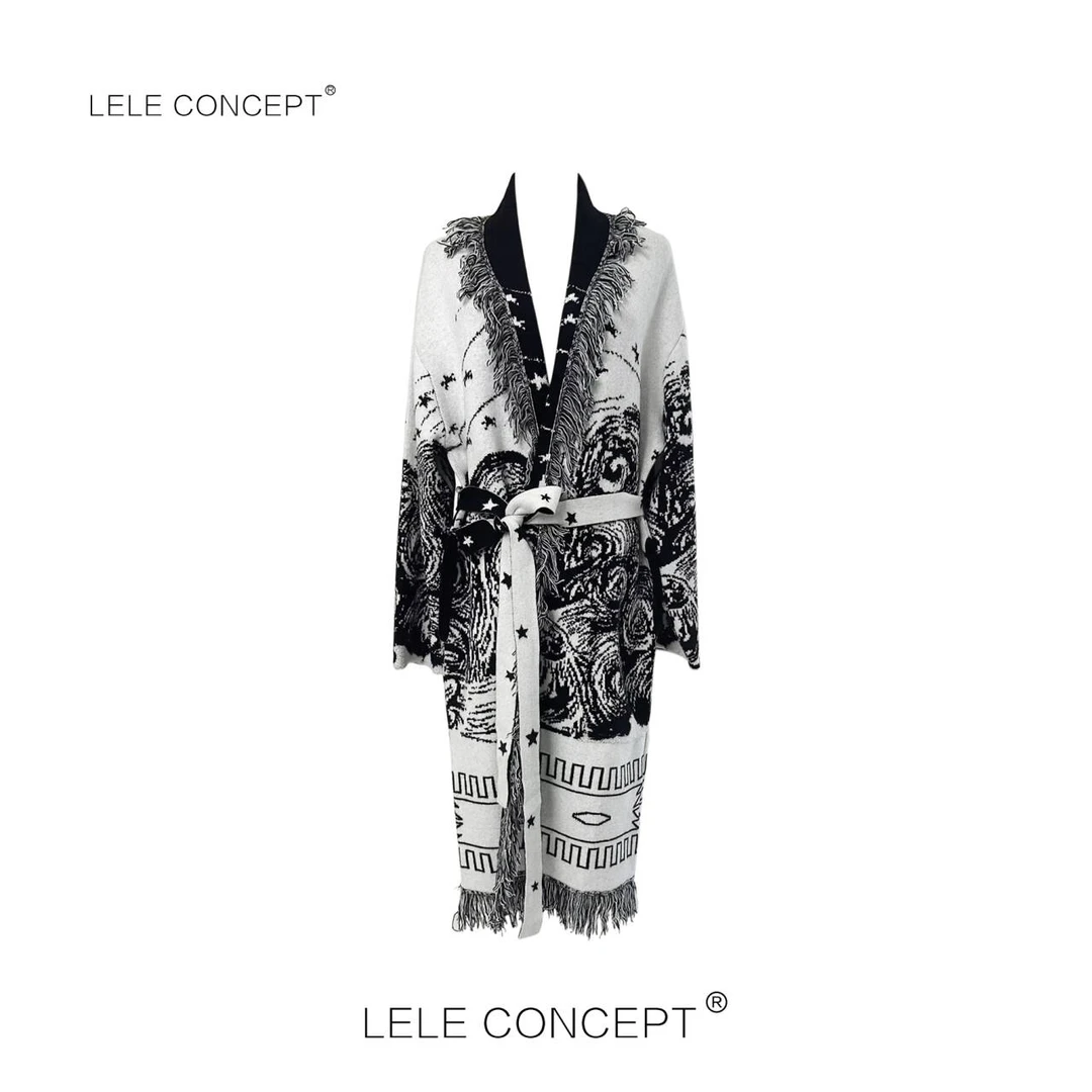 LELE CONCEPT |「夭夭」气质高级设计款流苏领腰带毛衣外套Y0380
