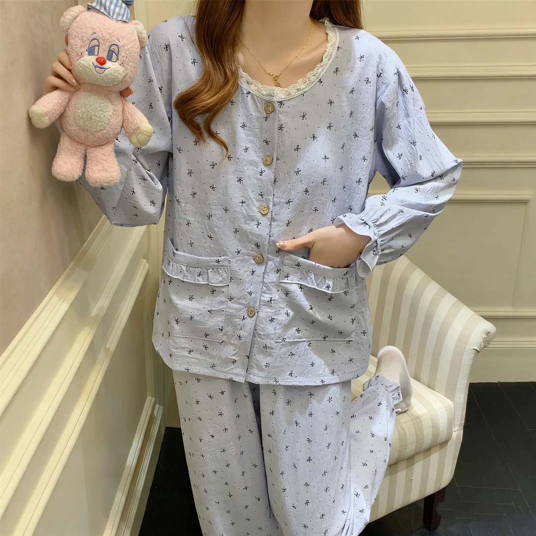 带胸垫睡衣女春秋季长袖长裤可外出穿女士网红甜美可爱家居服套装