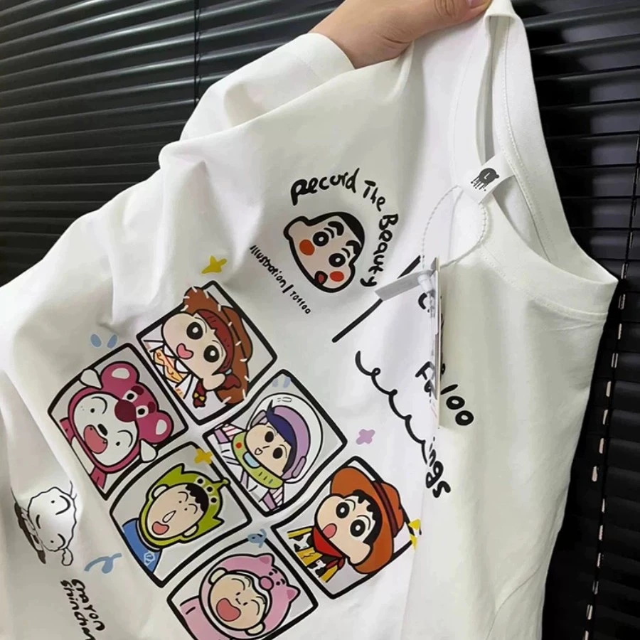 【格子小新】100%圆领纯棉夏季印花短袖舒适男女款情侣学院风T恤