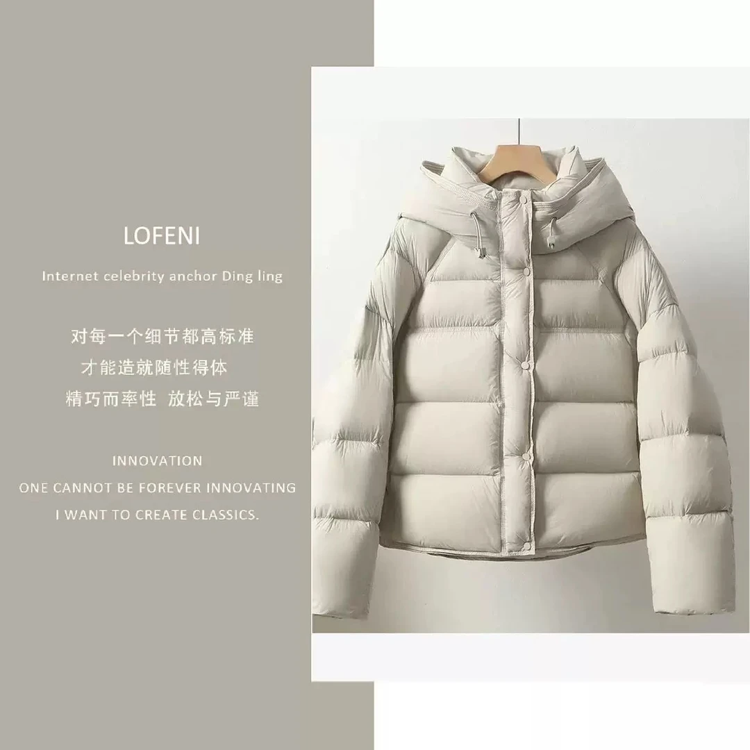 【云感泡芙羽绒003#】90%白鸭绒连帽羽绒服短款宽松鸭绒秋冬外套女