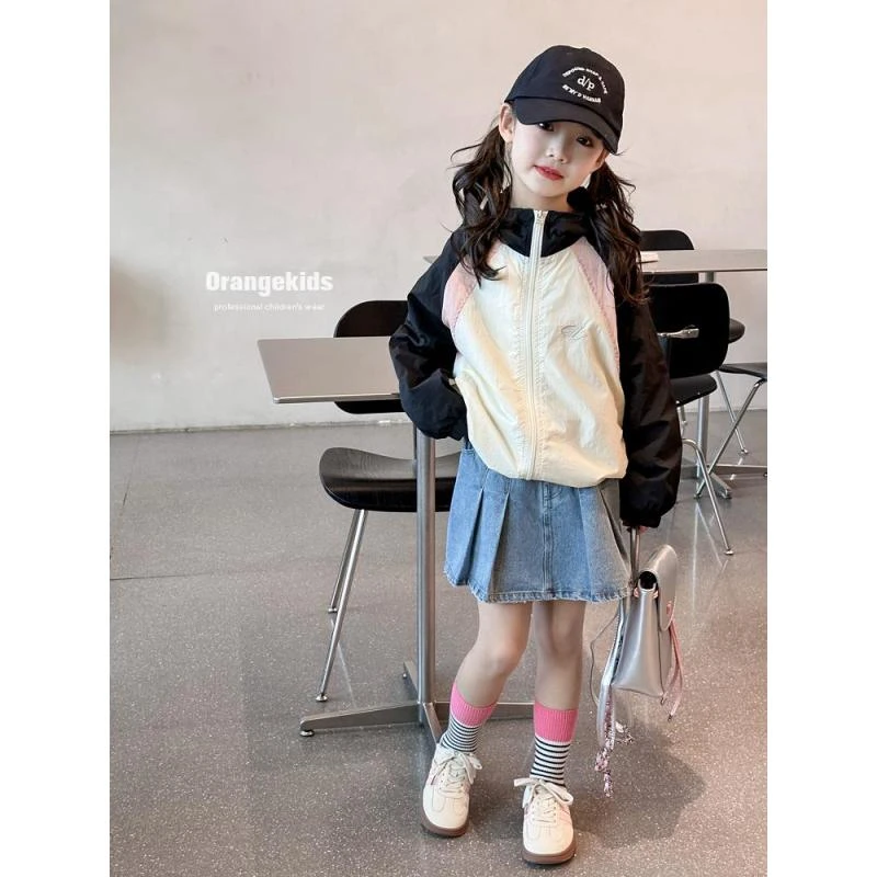 春秋新款女童时髦拼色外套2025女孩休闲韩版洋气防晒外套儿童运动