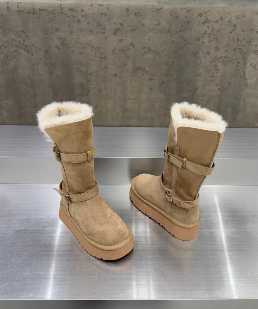 保暖时尚雪地靴黑色长筒雪地靴加绒韩版