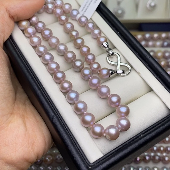 淡水珍珠项链未镶嵌8-8.5m无核 灰紫