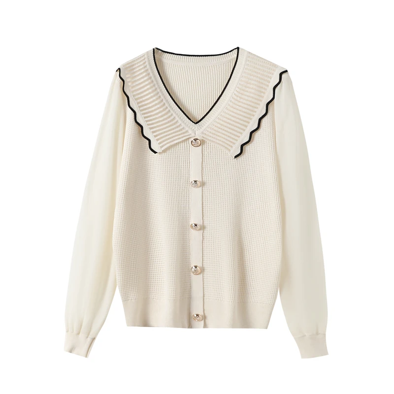 大码新款洋气毛衣上衣胖MM宽松遮肚长袖拼接针织衫-CL-6225