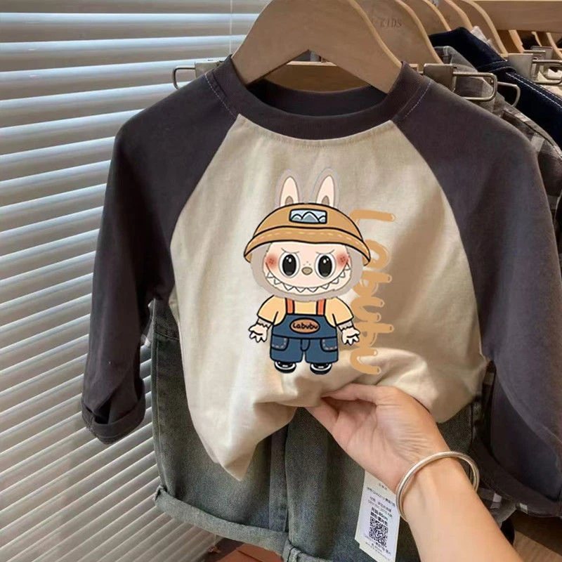 纯棉男童2025女童长袖T恤新款春秋儿童卡通宝宝打底拉布布上衣款