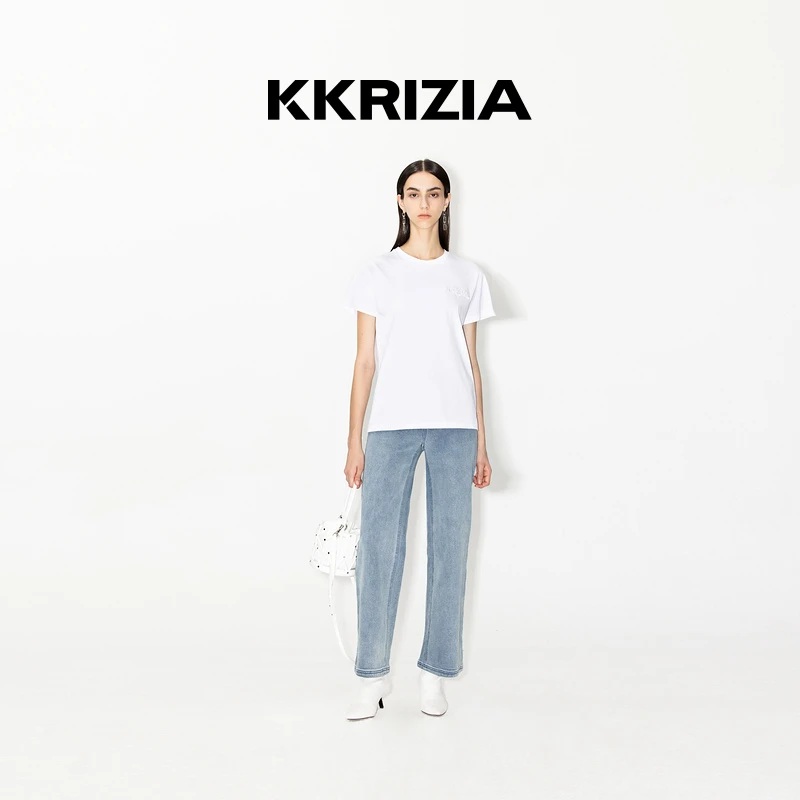 KKRIZIA简约百搭时尚纯棉白色短袖圆领T恤J1DE33547