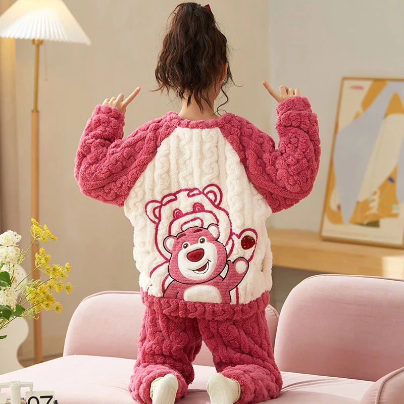 睡衣女童秋冬季加厚珊瑚绒儿童女孩加绒法兰绒新款家居服秋冬款