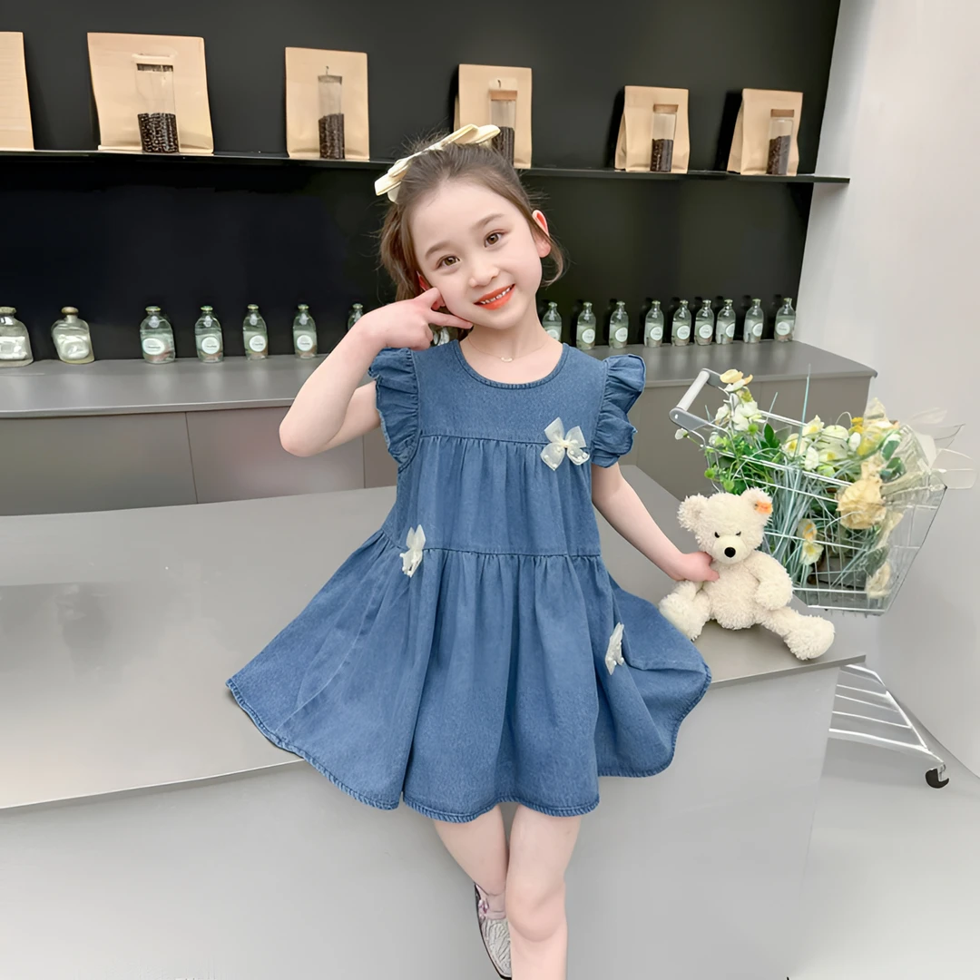 牛仔连衣裙夏款2025新款洛丽塔洋气女宝宝夏装时尚飞袖公主裙子潮