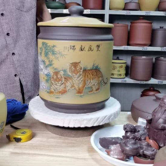 紫砂茶叶罐正品宝塔老虎图紫砂茶叶罐6