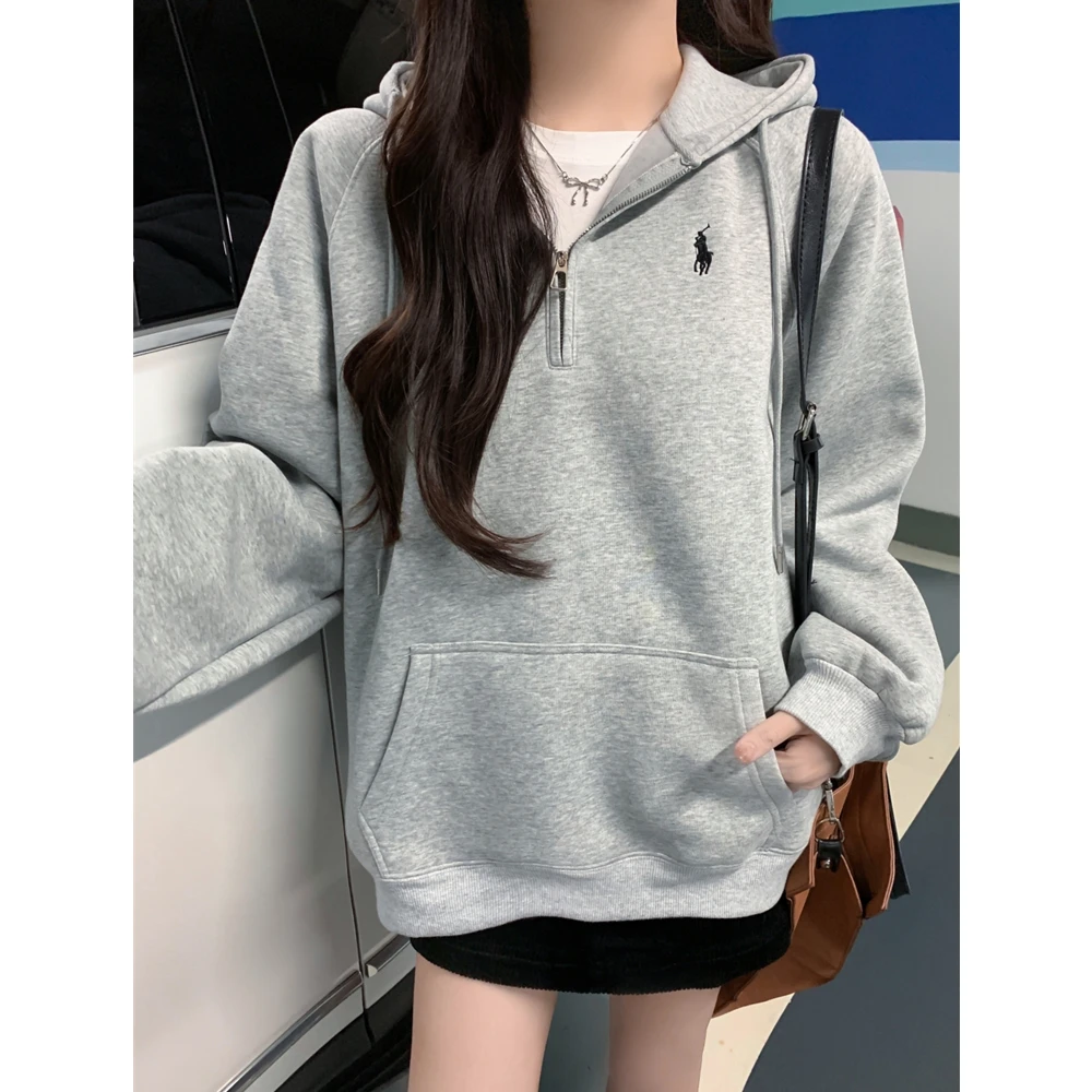 哺乳服外出衣薄款/加绒韩版长袖秋冬卫衣女宽松Polo领刺绣喂奶衣