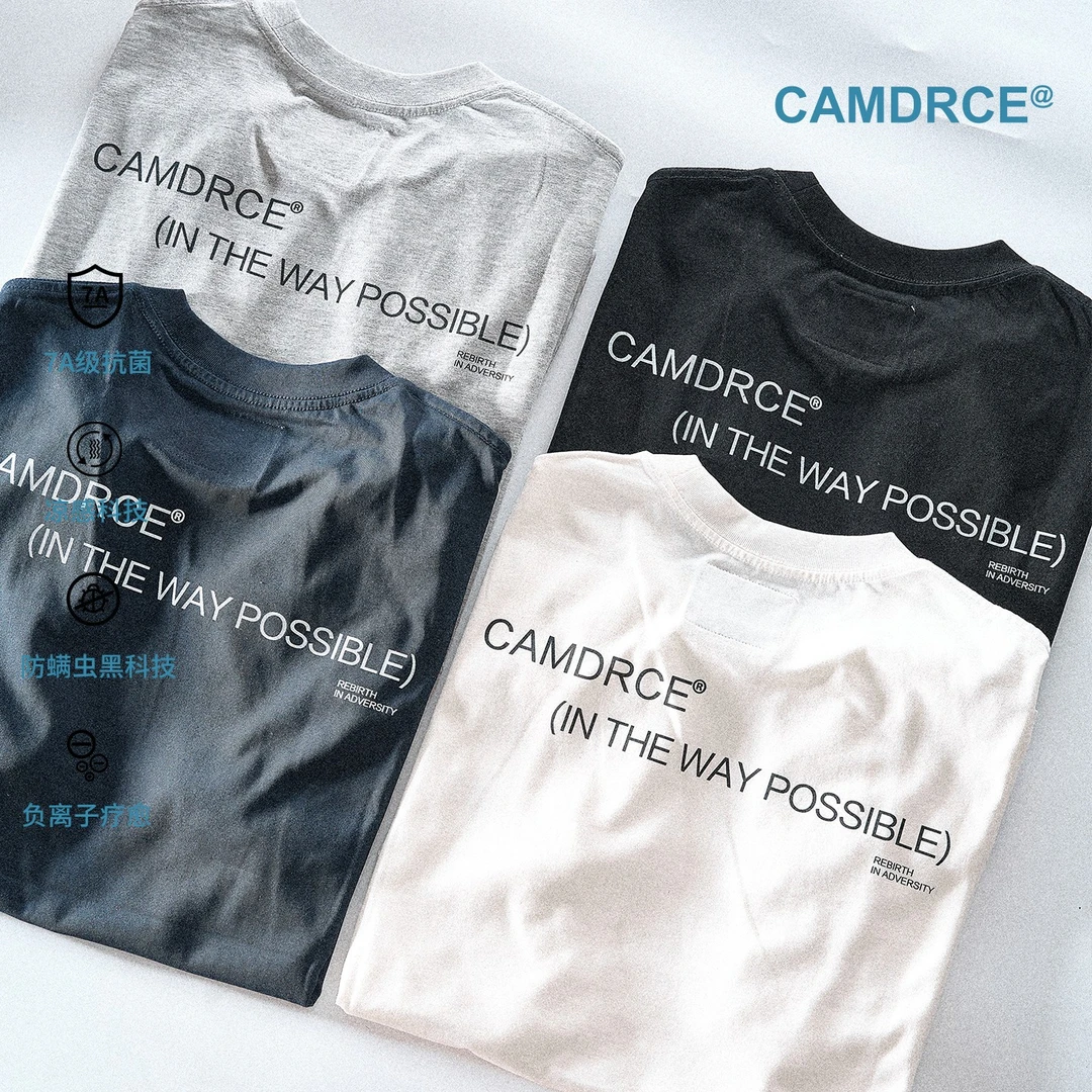 CAMDRCE 290g新疆长绒棉古着单缝线“员工T”康利印花标语短袖