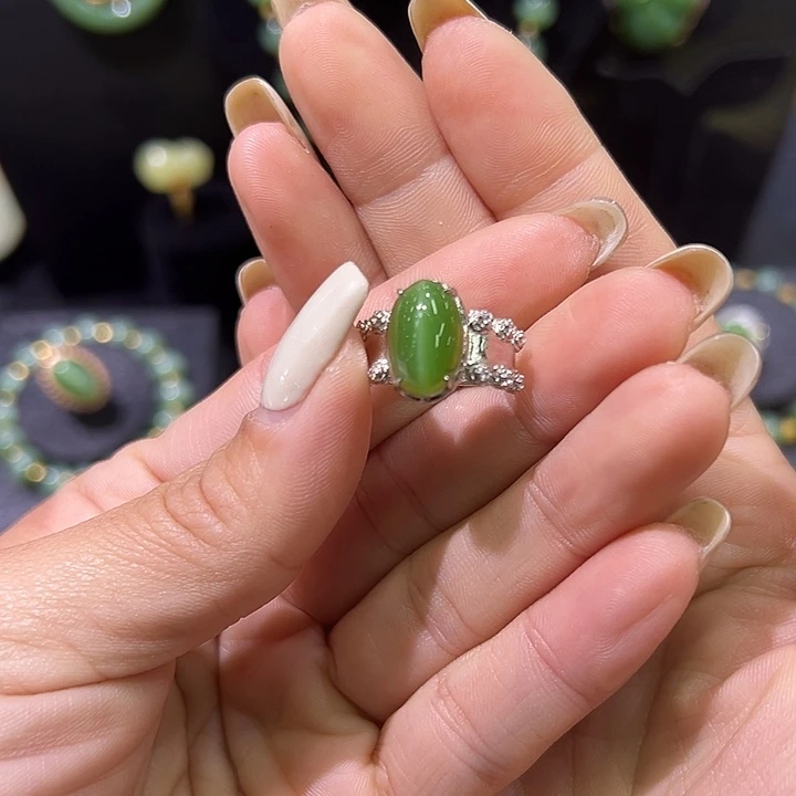 和田玉银S925镶嵌戒指