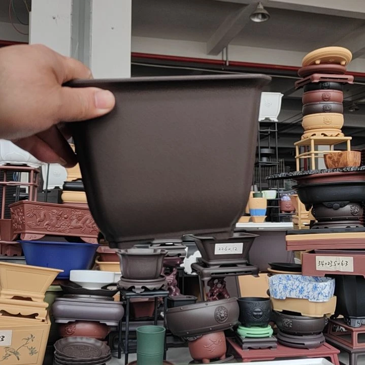 树脂放**下10只17.5*13缩底四方盆紫檀色