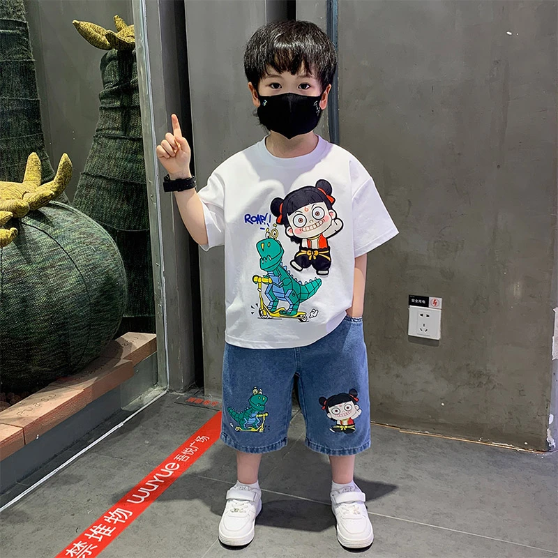 哪吒衣服男童夏装套装2025新款洋气卡通小男孩夏季短袖宝宝儿童装