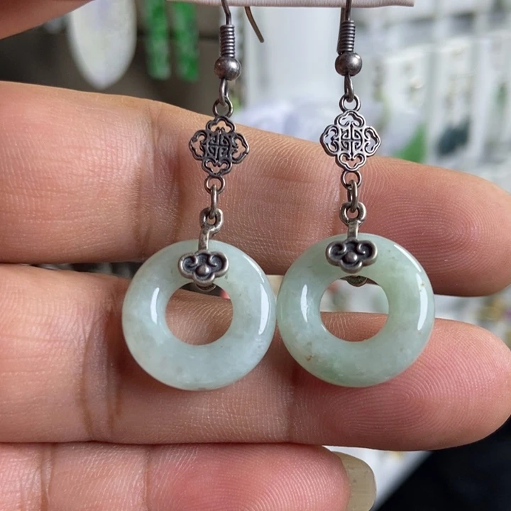 翡翠银S925镶嵌耳饰品质珠宝