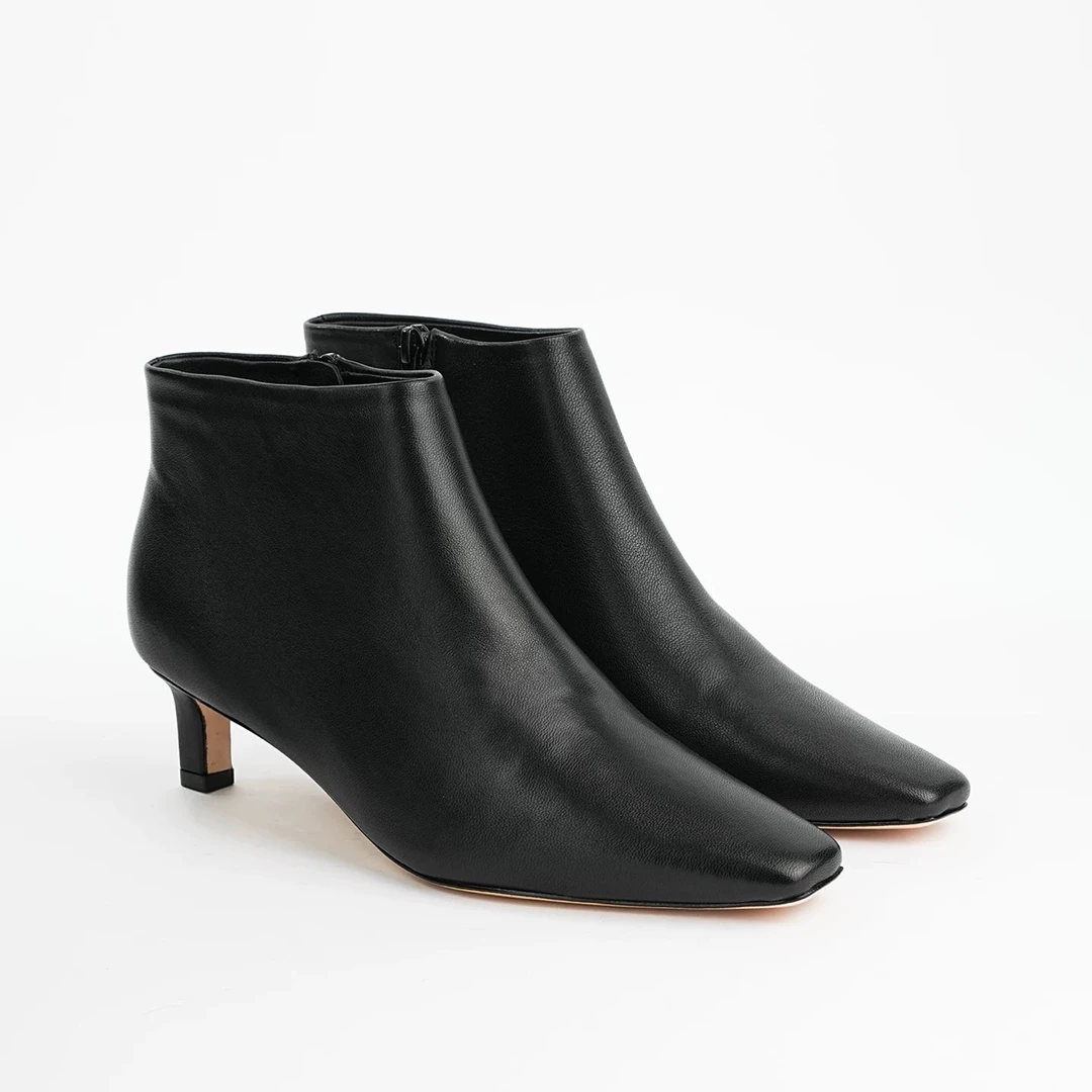 【Tickle】真皮底row风极简方头小踝靴真皮短靴WUT0111