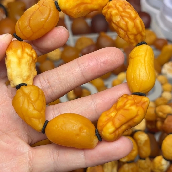 琥珀未镶嵌裸石天然蜜蜡海漂手串