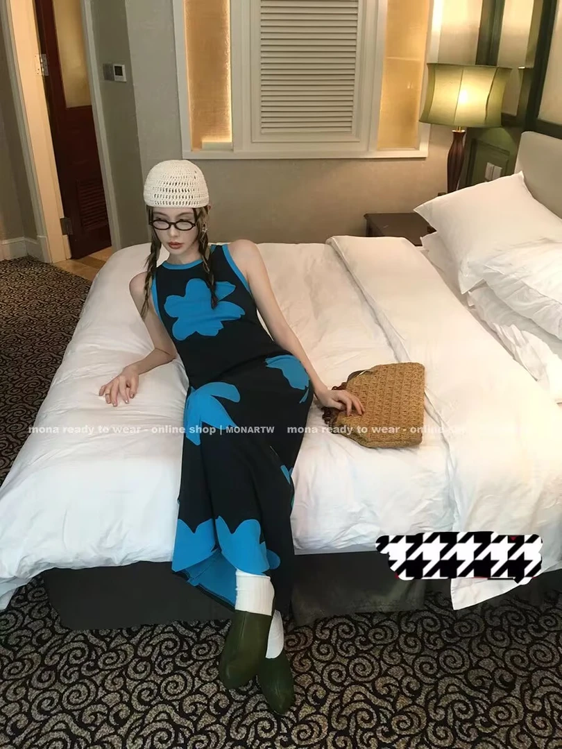 MONA 印花气质唯美 无袖短袖收腰连衣裙小个子 2025夏季新款