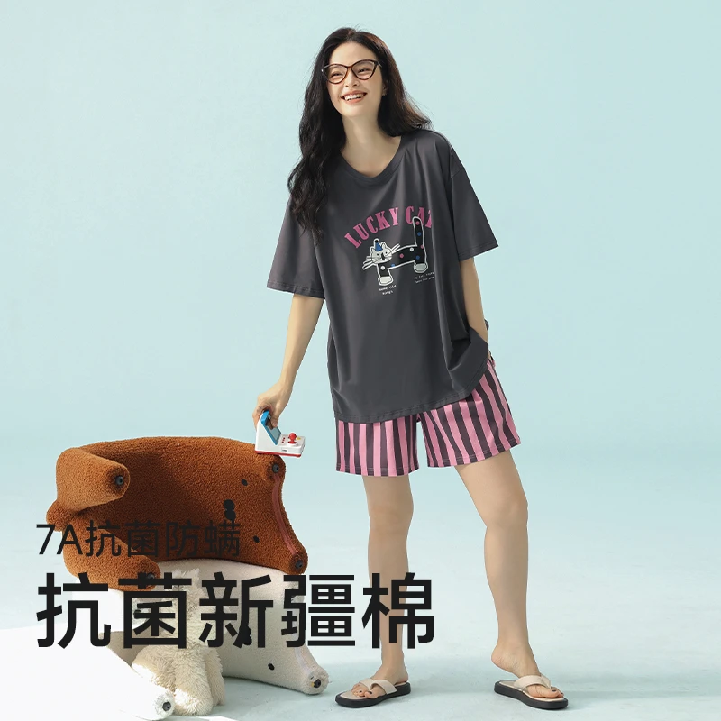 【新疆全棉】夏季睡衣女款爆款2025新款女可爱宽松大码纯棉薄款睡衣