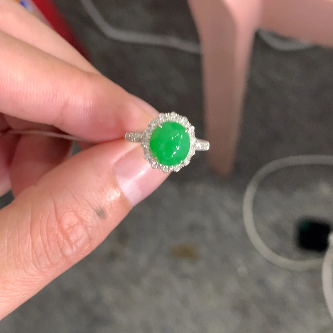淡***季翡翠18K金镶嵌戒指翡翠