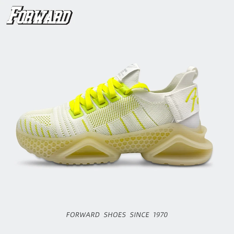 前进25新款男鞋女鞋网面透气学生运动鞋跑步休闲荧光绿-500134